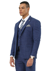 Men's Designer Stacy Adams Vested Suit in Indigo Blue Sharkskin Weave