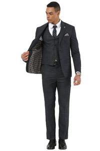 Men's Designer Stacy Adams Vested Suit in Black Sharkskin Weave