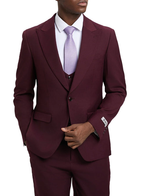 Stacy Adams - Burgundy 3 Piece Hybrid Fit Suit With Expandable Waist Band