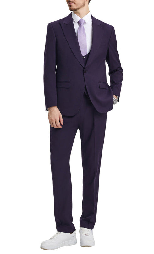 Stacy Adams - Purple 3 Piece Hybrid Fit Suit With Expandable Waist Band