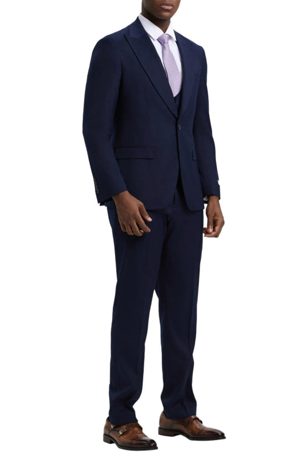 Stacy Adams - Navy 3 Piece Hybrid Fit Suit With Expandable Waist Band