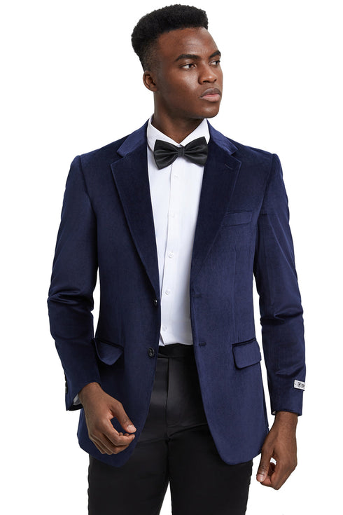 Men's Stacy Adams Modern Fit Velvet Blazer in Navy Blue