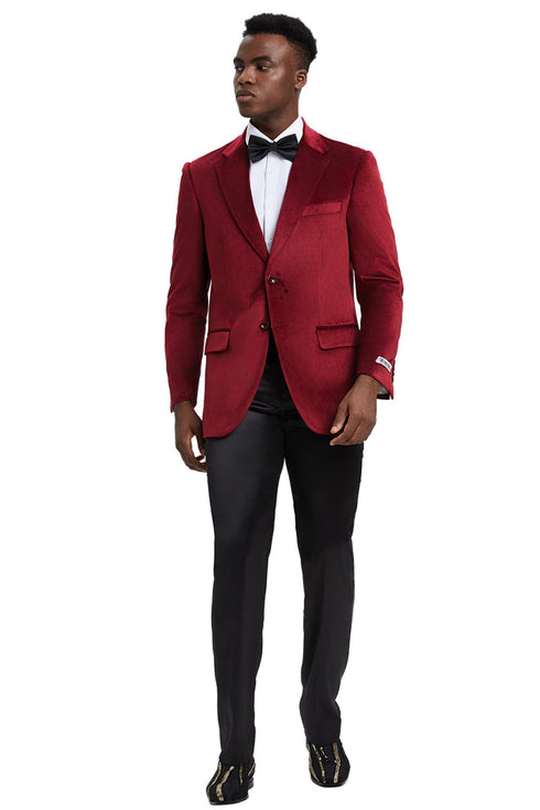 Men's Stacy Adams Modern Fit Velvet Blazer in Burgundy
