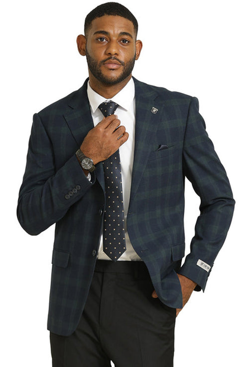 Men's Stacy Adams Modern Fit Business Sport Coat Blazer in Dark Green Plaid