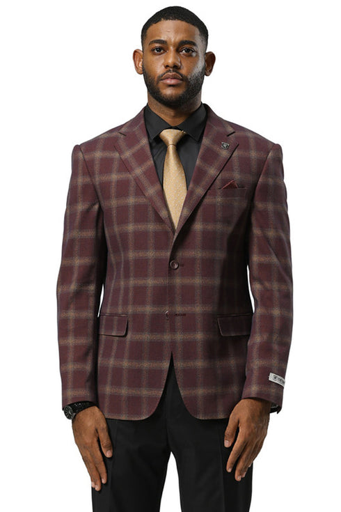 Men's Stacy Adams Modern Fit Business Sport Coat Blazer in Burgundy Plaid