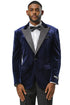 Men's Stacy Adams Velvet Wedding & Prom Tuxedo Jacket With Rhinestone sequin Adorned Lapel in Navy