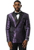Men's Stacy Adams Double Breasted Wedding & Prom Tuxedo Jacket in Textured Shiny Purple Sharkskin