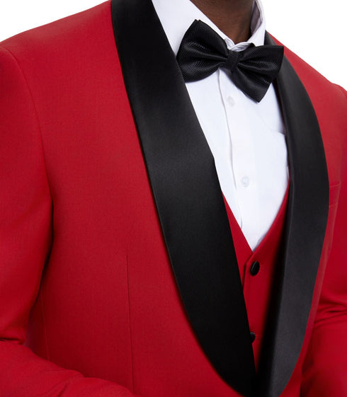 Stacy Adams - Red 3 Piece Hybrid Fit Tuxedo Satin Shawl Lapel