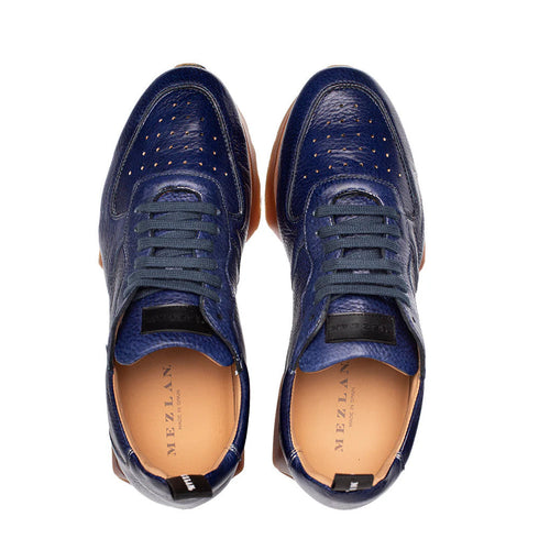 Gerardo Deerskin Sneaker Blue By Mezlan Made In Spain Brand