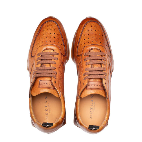 Gerardo Deerskin Sneaker Cognac By Mezlan Made In Spain Brand