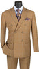 Naples Collection - Camel Modern Fit Double Breasted Windowpane Peak Lapel 2 Piece Suit