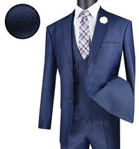 (42L Blazer) Birdseye Pattern Modern Fit Navy Blazer with Contrast Trim