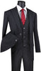 Odyssey Collection - Black Regular Fit 3 Piece Suit 2 Button Gangster Stripe