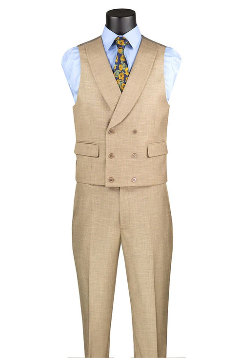 Men's Summer Sharkskin Suit With Double Breasted Vest