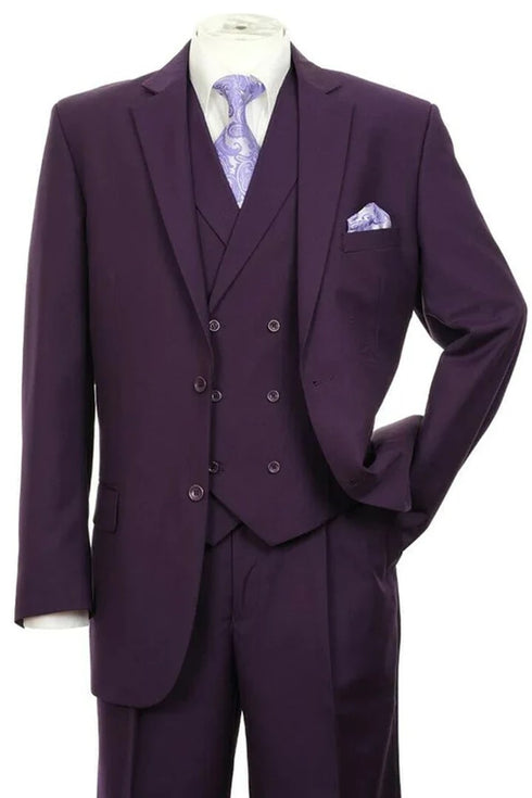 Mens 2 Button Fashion Suit In Purple With Double Breasted Vest