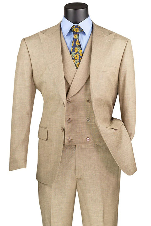 Men's Summer Sharkskin Suit With Double Breasted Vest