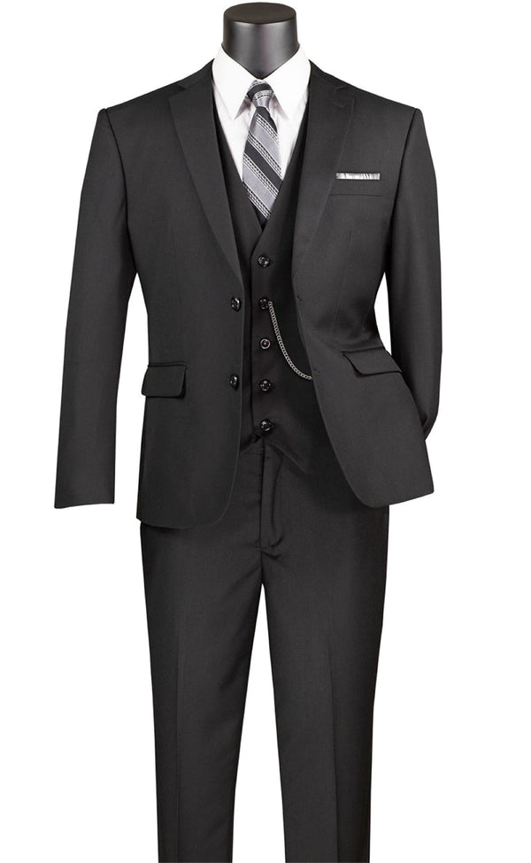 Slim Fit Men's Suit 3 Piece 2 Button in Black