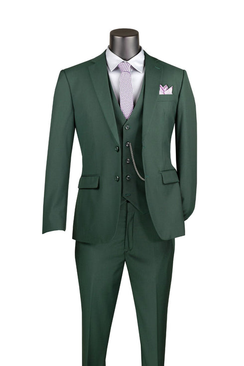 Slim Fit Business Men's Suit 3 Piece 2 Button in Hunter Green