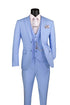 Slim Fit Business Men's Suit 3 Piece 2 Button in Light Blue