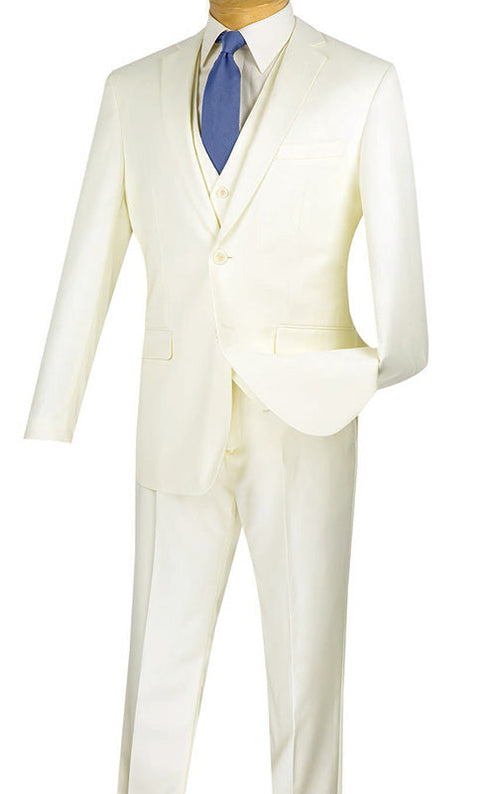 (36S, 42L, 42R, 46R) Slim Fit 3 Piece Ivory Suit