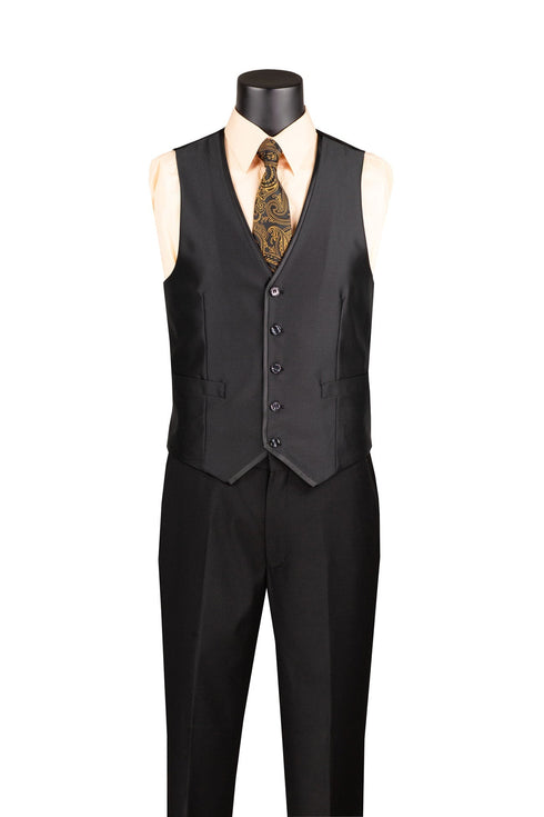 Slim Fit 3 Piece Satin Suit in Black