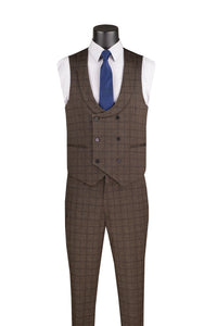 Slim Fit 3 Piece Stretch Fabric Suit in Brown