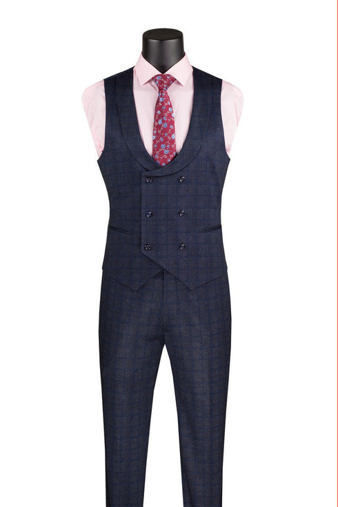 Slim Fit 3 Piece Stretch Fabric Suit in Navy