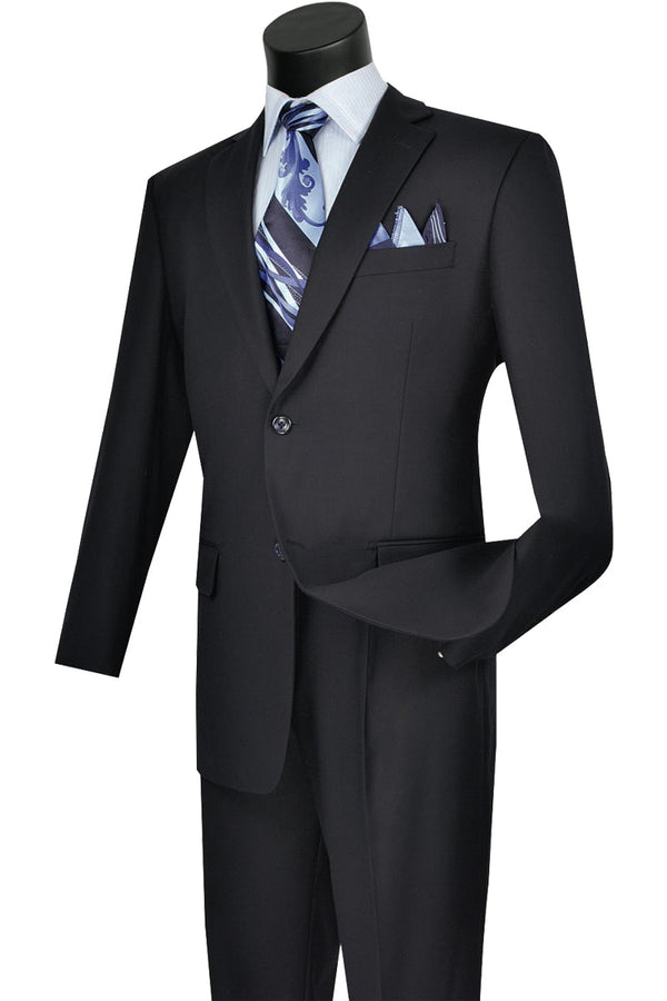 Mens 2 Button Classic Fit Pleated Pant Suit in Navy