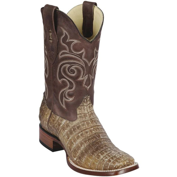 Los Altos Boots - Mens Dress Cowboy Boot - Low Priced Sahara Stone Caiman Square Toe Boots- in Stone