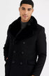 Mens Pea Coat With Fur Collar Coat - Wool and Cashmere Fabric Carcoat - Top Coat For Men black Color Overcoat