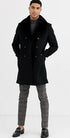 Mens Pea Coat With Fur Collar Coat - Wool and Cashmere Fabric Carcoat - Top Coat For Men black Color Overcoat