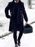 Mens Pea Coat With Fur Collar Coat - Wool and Cashmere Fabric Carcoat - Top Coat For Men Dark Blue Color Overcoat