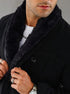 Mens Pea Coat With Fur Collar Coat - Wool and Cashmere Fabric Carcoat - Top Coat For Men black Color Overcoat