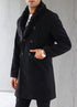 Mens Pea Coat With Fur Collar Coat - Wool and Cashmere Fabric Carcoat - Top Coat For Men black Color Overcoat