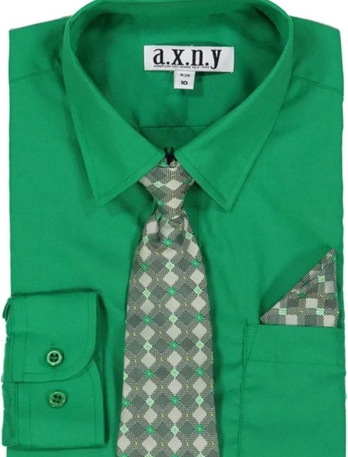 Boys Dress Shirt with Matching Tie and Hanky in Emerald Green Overshirts