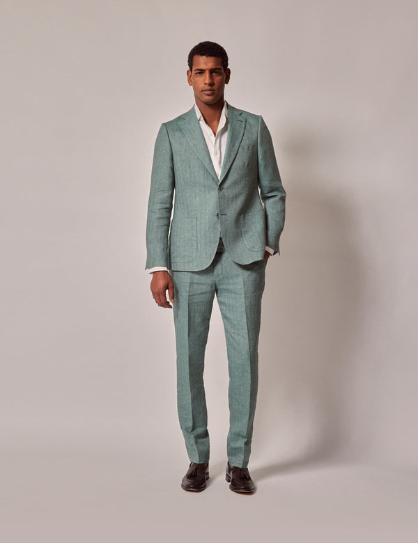 Mens Linen Suit For Beach Wedding - Summer  Suit in Sea Green