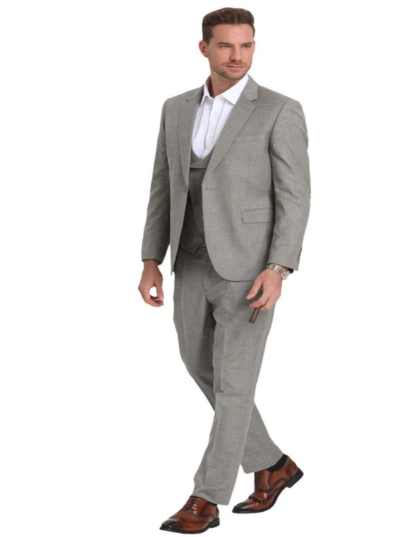 Light Grey Suit - Silver Gray Suit For Wedding - Men's One Button Double Breasted Vest Slim Fit Sharkskin Wedding Light Grey Suit