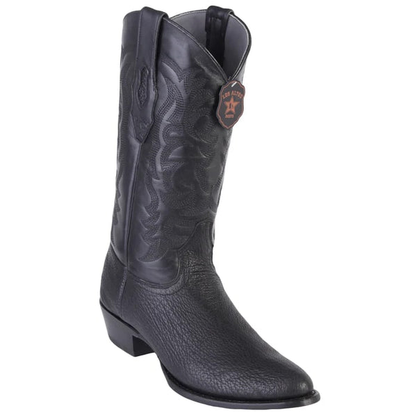 Los Altos Boots - Mens Dress Cowboy Boot - Low Priced Sharkskin Round Toe Cowboy Boots - in Black