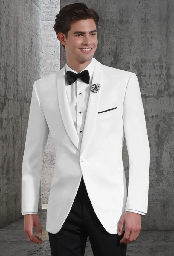 Mens White 1 Button Shawl Lapel Dinner Jacket