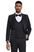 Mens Designer Wedding & Prom Shawl Lapel Vested Paisley Tuxedo in Black