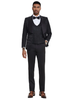 Mens Designer Wedding & Prom Shawl Lapel Vested Paisley Tuxedo in Black