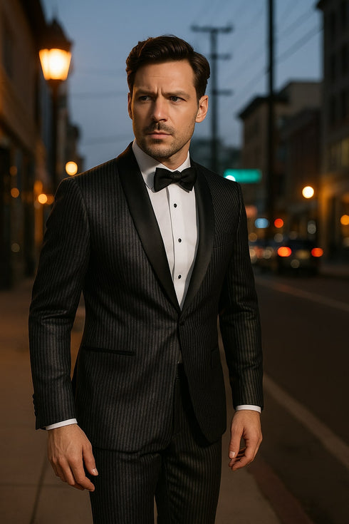 Mens Shiny Black Glitter Tuxedo with Satin Shawl Lapel – Ultra Slim Fit Sparkle Suit for Weddings, Proms & Formal Events