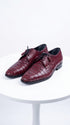 Los Altos Men’s Burgundy Crocodile Shoes, Exotic Gator Lace-Up Formal Dress Shoes