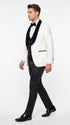 Marco Lorenzo Premium White Paisley 4 Piece Suit with Black Velvet Shawl Lapel and Matching Bow Tie