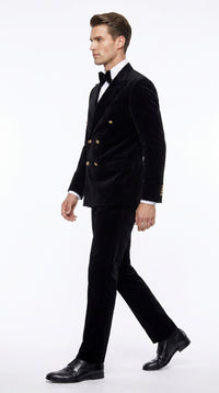 Men’s Rossi Man Zeus Black Velvet Double Breasted Tuxedo Suit, Formal Wedding Prom Dinner Suit Set