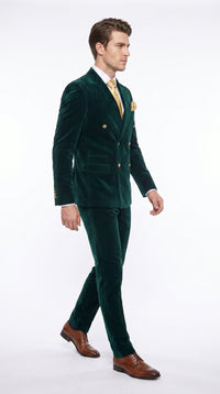 Men’s Rossi Man Zeus Emerald Green Velvet Double Breasted Tuxedo Suit, Formal Wedding Prom Dinner Suit
