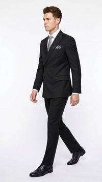 Men’s Black Classic Wool Double Breasted Suit, Formal Wedding Business Dress Suit