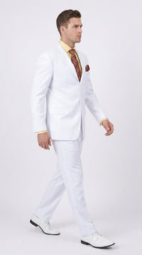 Men’s White Classic Fit 3 Button Poplin Suit, Two Piece Formal Wedding Dress Suit