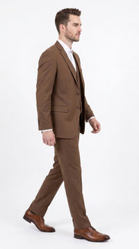 Men’s Brown Sharkskin 3-Piece Suit – Regular Fit Single-Breasted Wedding, Business and Formal Suit