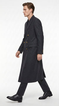 Men’s Charcoal Grey Double Breasted Full Length Overcoat, Formal Winter Dress Coat